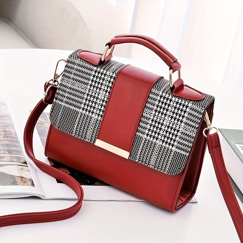 Mini Checkered Crossbody Bag, Fashion Top Handle Square Purse, Casual Shoulder Bag For Women
