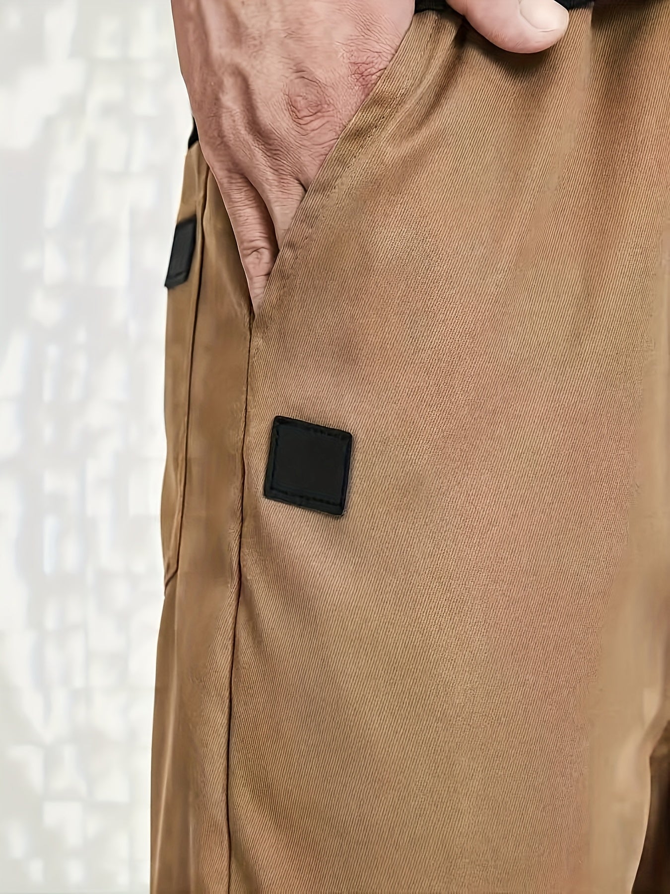 Men's Beige Cargo Pants with Multiple Pockets - Machine Washable, Comfortable Loose Fit, Ideal for Outdoor Activities, Durable Polyester Fabric