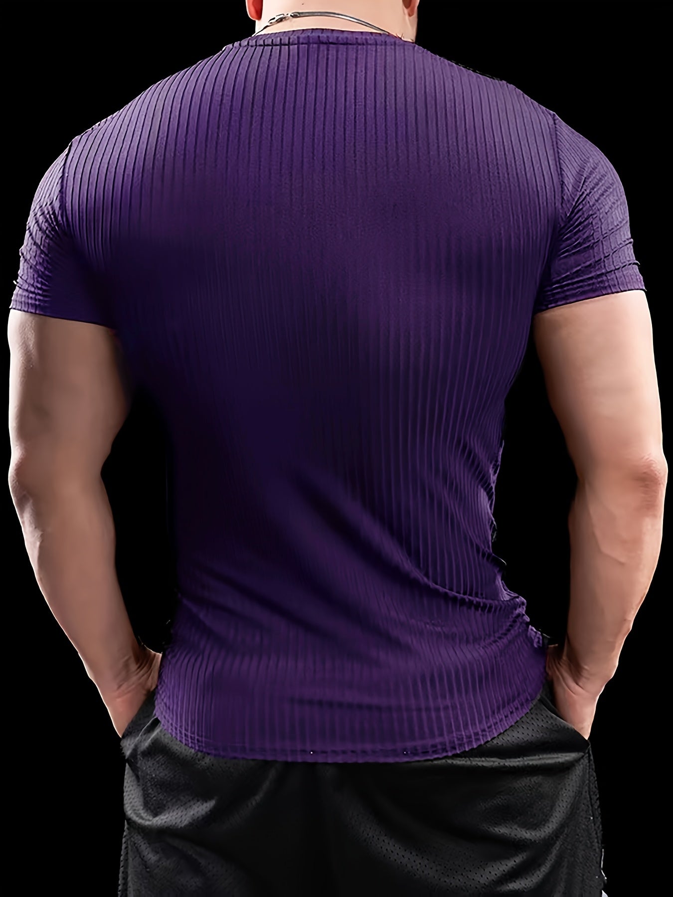 Men's Stretch Fit Short Sleeve T-Shirt - Breathable, Comfortable Polyester Blend, Solid Blue, Crew Neck, Casual & Sporty Style for Spring/Summer