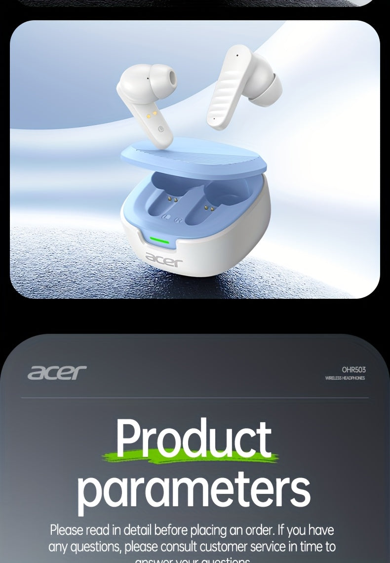 30 ժամյա անլար ականջակալներ Acer OHR503 Mini Sport անլար ականջակալներ | Անլար ստերեո, երկար 30 ժամյա սպասման ռեժիմ, աղմուկի մարում, հարմարավետ կրելու համար | Համընդհանուր չափս, վերջին մոդել, հպումային կառավարում