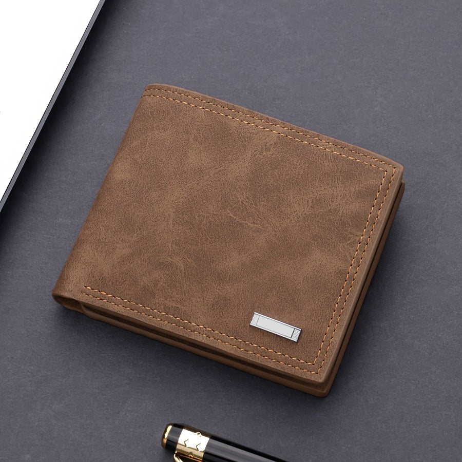 Men's PU Leather Short Wallet With Interlayer Coin Purse Multiple Card Slots Purse Large Capacity Card Cash Holder, Great Gift For Men