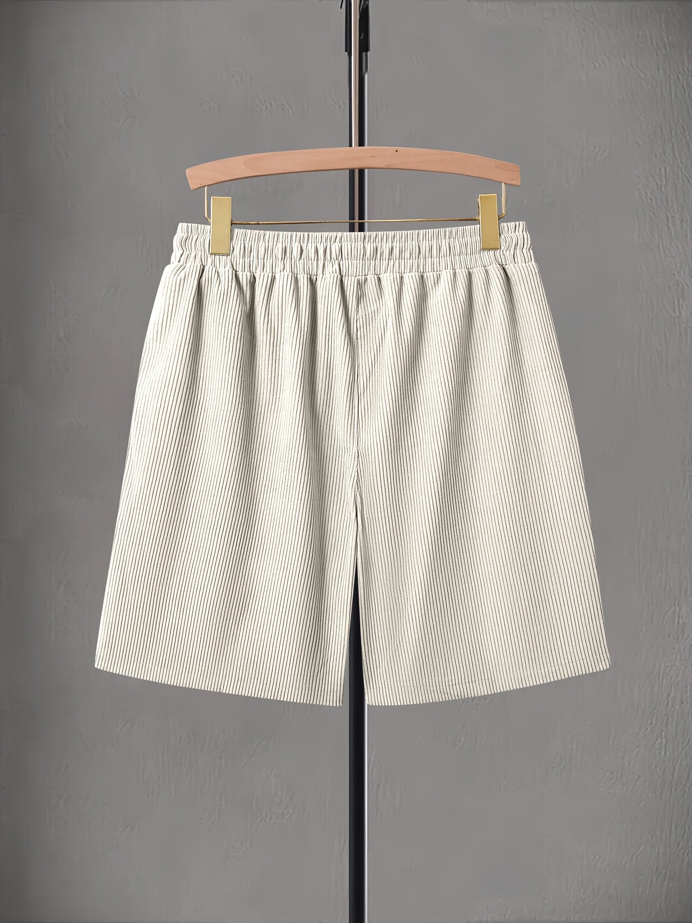 Pearson OBM Men's Corduroy Casual Shorts, White Drawstring, Polyester, Machine Washable, Slightly Elastic Fabric, Comfortable in Summer