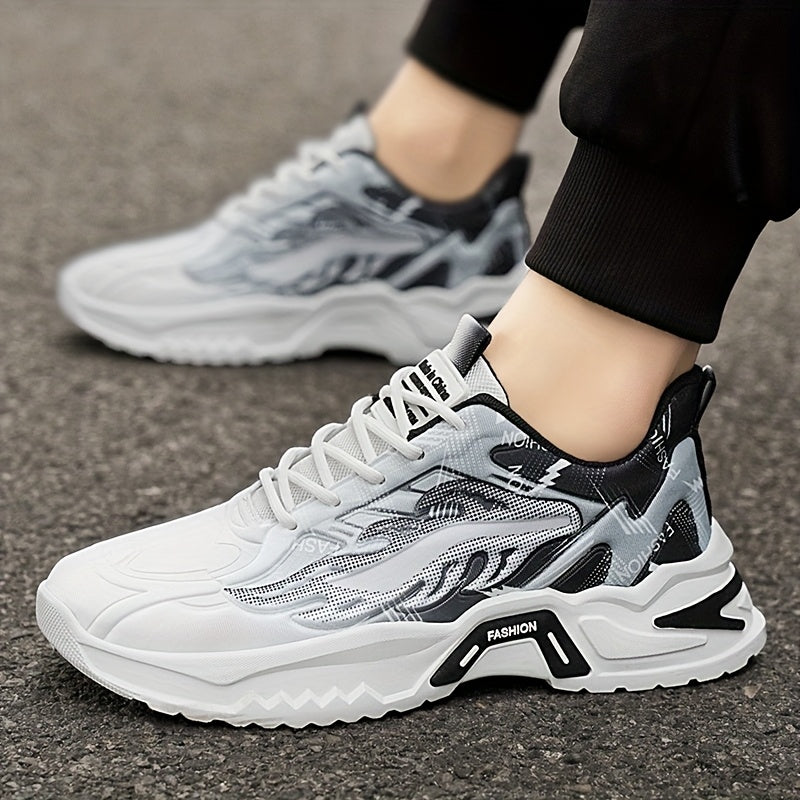 Men'S Breathable Mesh Casual Business Shoes - Low-Top Lace-Up Sneakers with Cushioned PVC Sole, All-Season Comfort for Daily Wear, Sports & Office, Grey/Black/White Design, Shoes Sneakers, Sleek Sporty Look, Comfortable Fabri