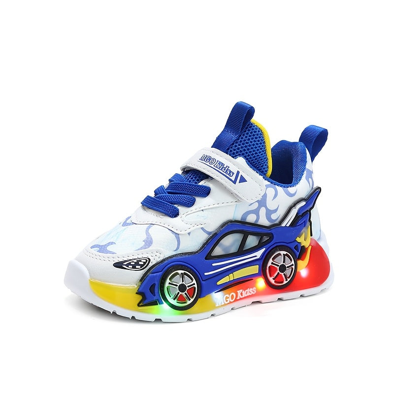 2024 Fall New Youngsters' Boys' Sports Shoes with Cartoon Flashing Lights - Youngsters' Light-Up Running Shoes, Thin, LED, for Ages 1-3-6, PVC Sole, EVA Insole, Hook & Loop Closure, Perfect for Casual Wear