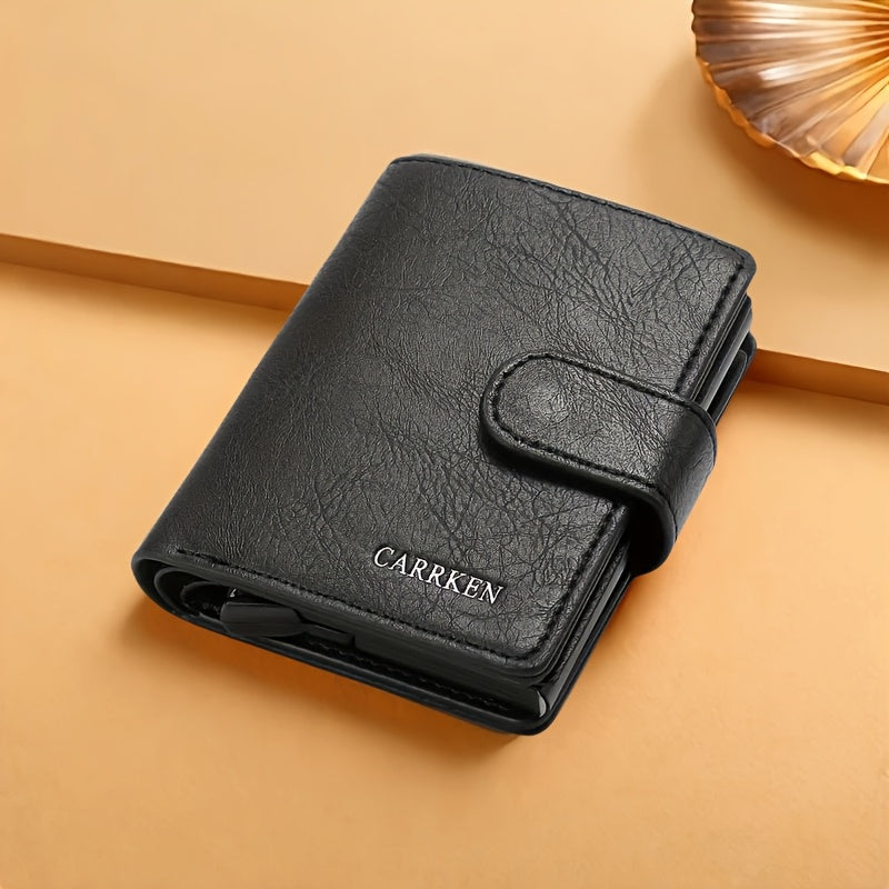 Men'S Short Wallet, Automatic Pop-Up Credit Card Holder, Short Wallet, Ideal Gift for Men, Multi-Functional Men'S Card Holder, Stylish, Trendy, Minimalist Credit Card Holder, Pop-Up Card Holder, High-Quality Faux Leather, Cap