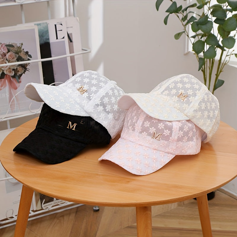 Adjustable Outdoor Casual Hat Breathable Hollow-Out Duckbill Cap Korean Style Summer Lace Flower Baseball Cap Fashion Versatile Sporty Hat Suitable for men and women.