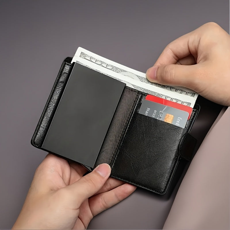 Men'S Short Wallet, Automatic Pop-Up Credit Card Holder, Short Wallet, Ideal Gift for Men, Multi-Functional Men'S Card Holder, Stylish, Trendy, Minimalist Credit Card Holder, Pop-Up Card Holder, High-Quality Faux Leather, Cap