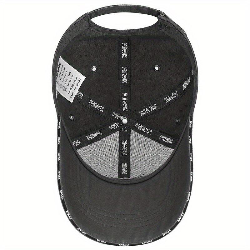 FEWK Unisex Baseball Cap | Breathable Polyester | Adjustable Fit | Embroidered Logo & Golden Badge | Stylish Streetwear for Spring/Autumn, Outdoor Headwear | Golden Badge Design | Durable Cap