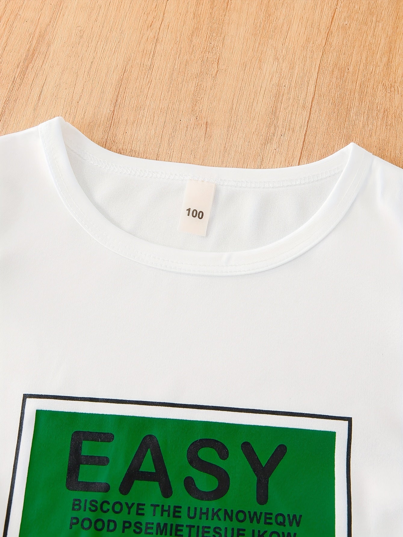 Boys' 3pcs Set White Crew Neck T-Shirt with EASY Lettering & Green Elastic Waist Shorts & Green Crossbody Bag Casual Comfortable Outdoor Outfit, Gift Idea, Perfect for Outdoor