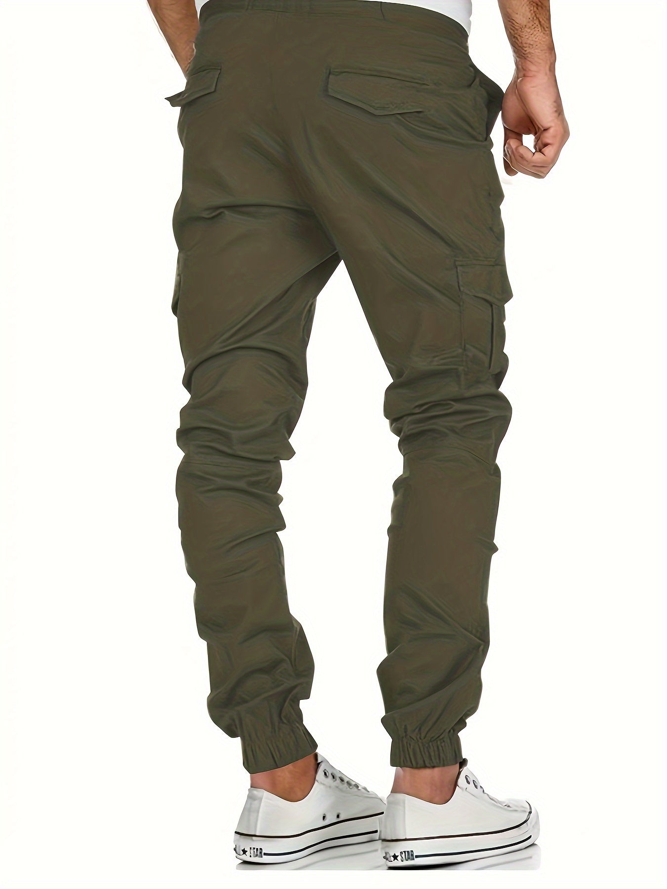 Men's Trendy Solid Footed Cargo Pants With Side Pocket, Comfy Casual Regular Fit Trousers For Men's Outdoor Activities