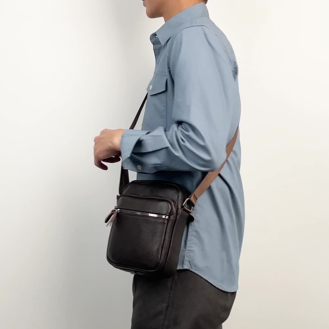 Men'S Genuine Top-Grain Leather Crossbody Sling Bag - Casual Style, Adjustable Strap, Large Capacity Shoulder Handbag for Going Out