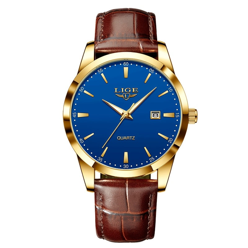 A Stylish Timepiece By LIGE Featuring A Blend Of Business And Casual Design, With A Faux Leather Strap, Alloy Case, And A Non-rechargeable Battery.