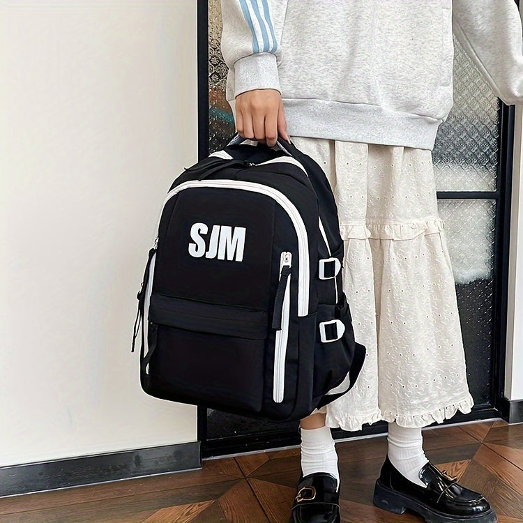 Stylish Unisex Nylon Backpack - Durable Casual Travel & School Bag with Adjustable Straps, White & Blue Design, Lightweight and Spacious for Everyday Use, School Backpack | Contrast Strap Design | Polyester Lined, Travel Back
