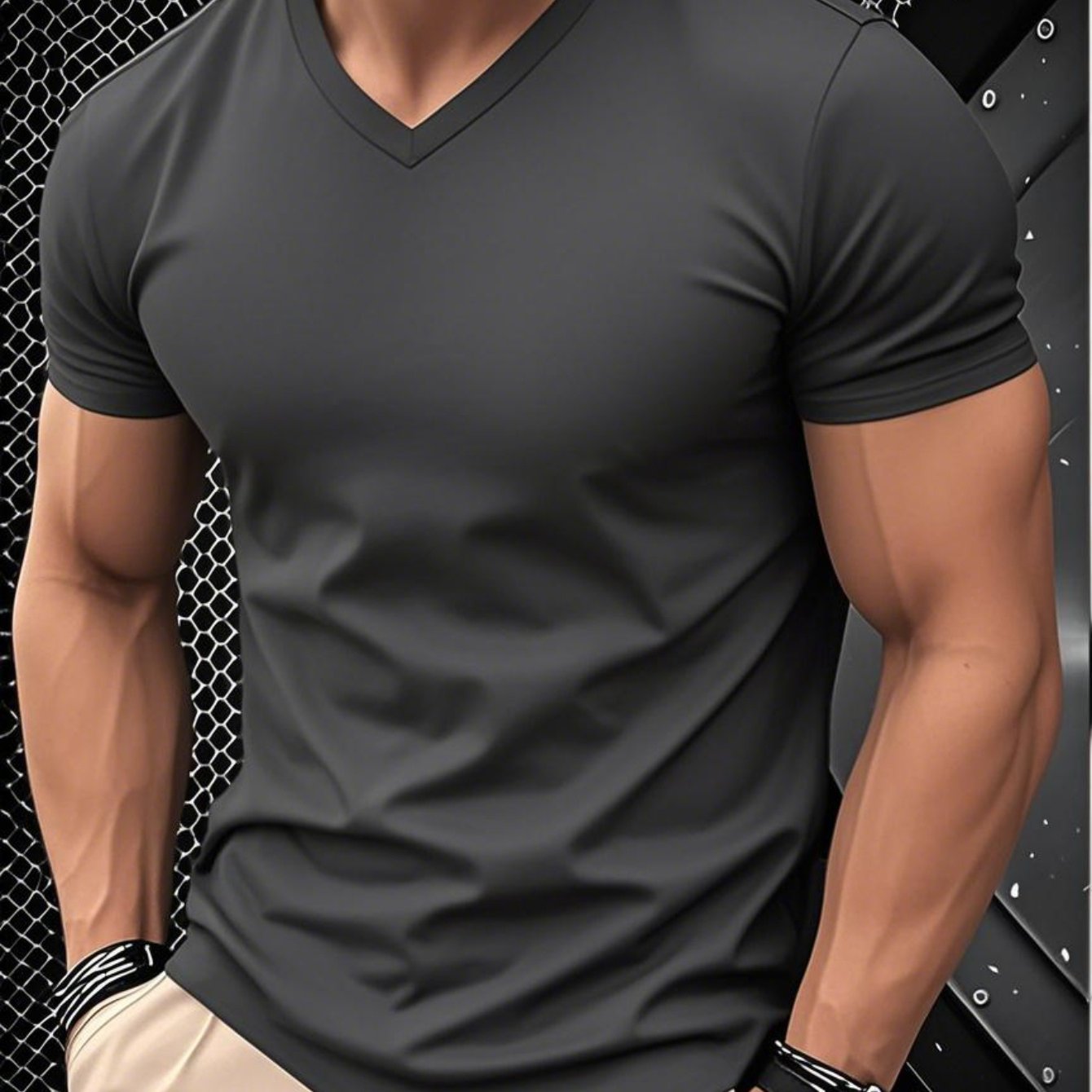1pc Men's Light Blue Solid Color V-Neck Casual T-Shirt - Breathable Regular Fit Short Sleeve Tee for Spring Summer, Gym, Office & Casual Attire