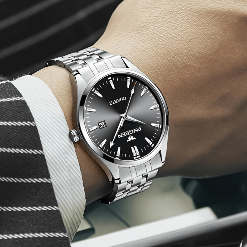 Men's Business Trendy Watch Casual Steel Strap Calendar Quartz Ultra-Thin Wristwatch