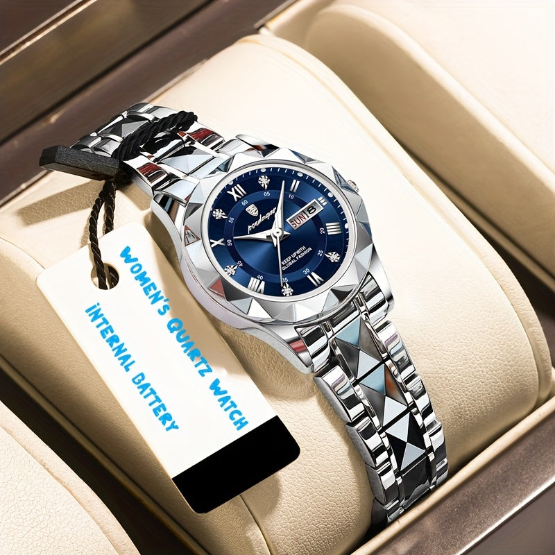 Stainless Steel Women's Luxury Quartz Watch with Date Display, Luminous Hands & High Quality IPX7 - Elegant Casual & Formal Wear, Perfect Gift for Birthdays, Valentine's Day