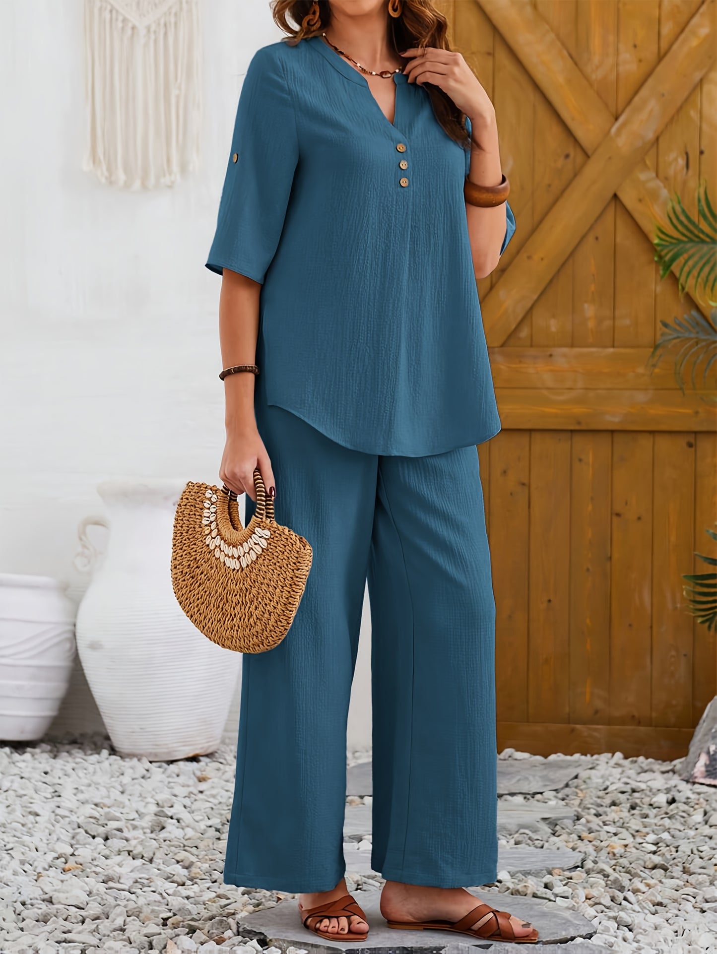 Women's V-Neck Casual Two-Piece Set
