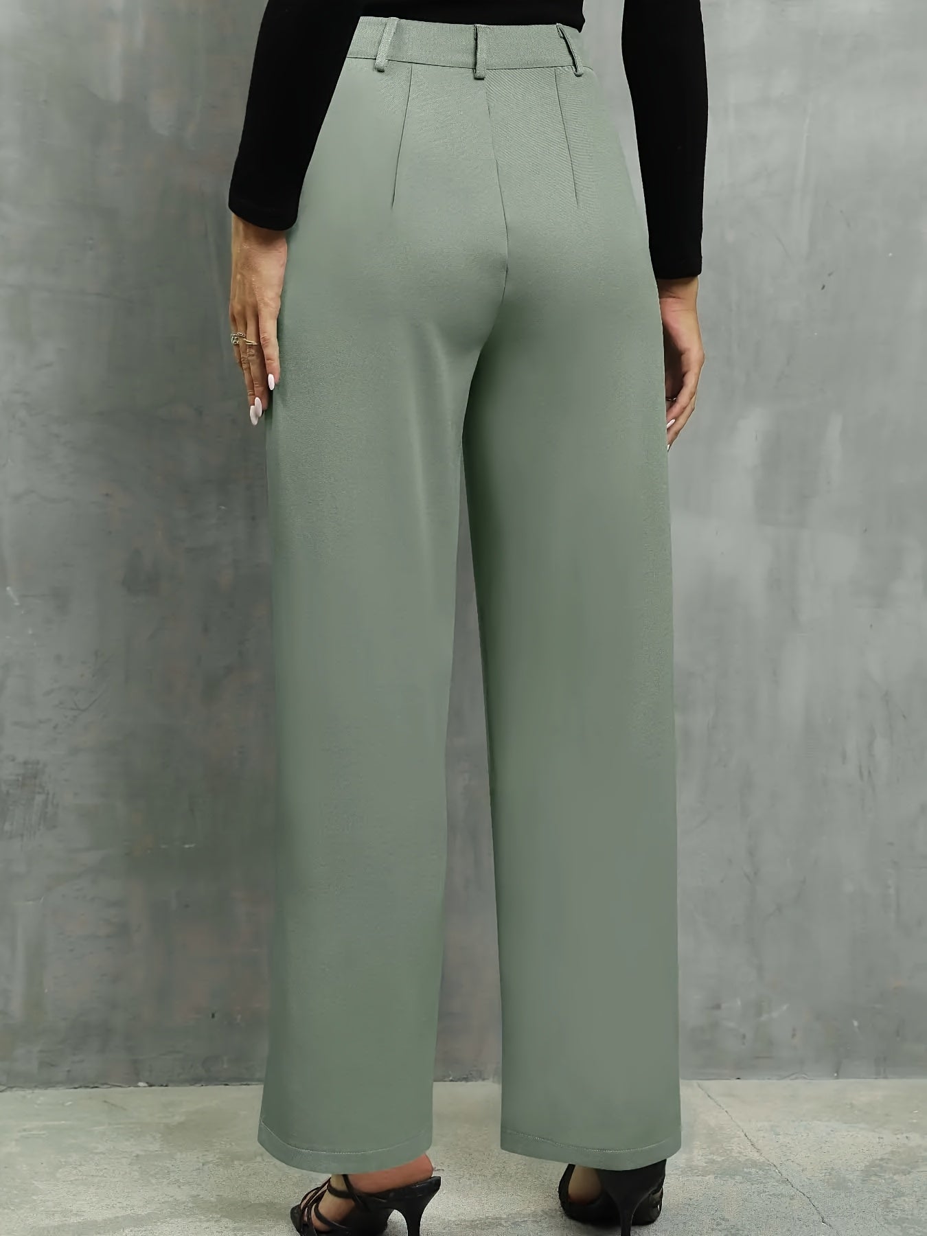 Women's Elegant High-Waist Light Blue Straight-Leg Pants - Polyester, Machine Washable, Faux Pocket Detail, Ideal for Fall/Winter, Autumn Winter Clothing | Elegant Casualwear | Smooth Texture