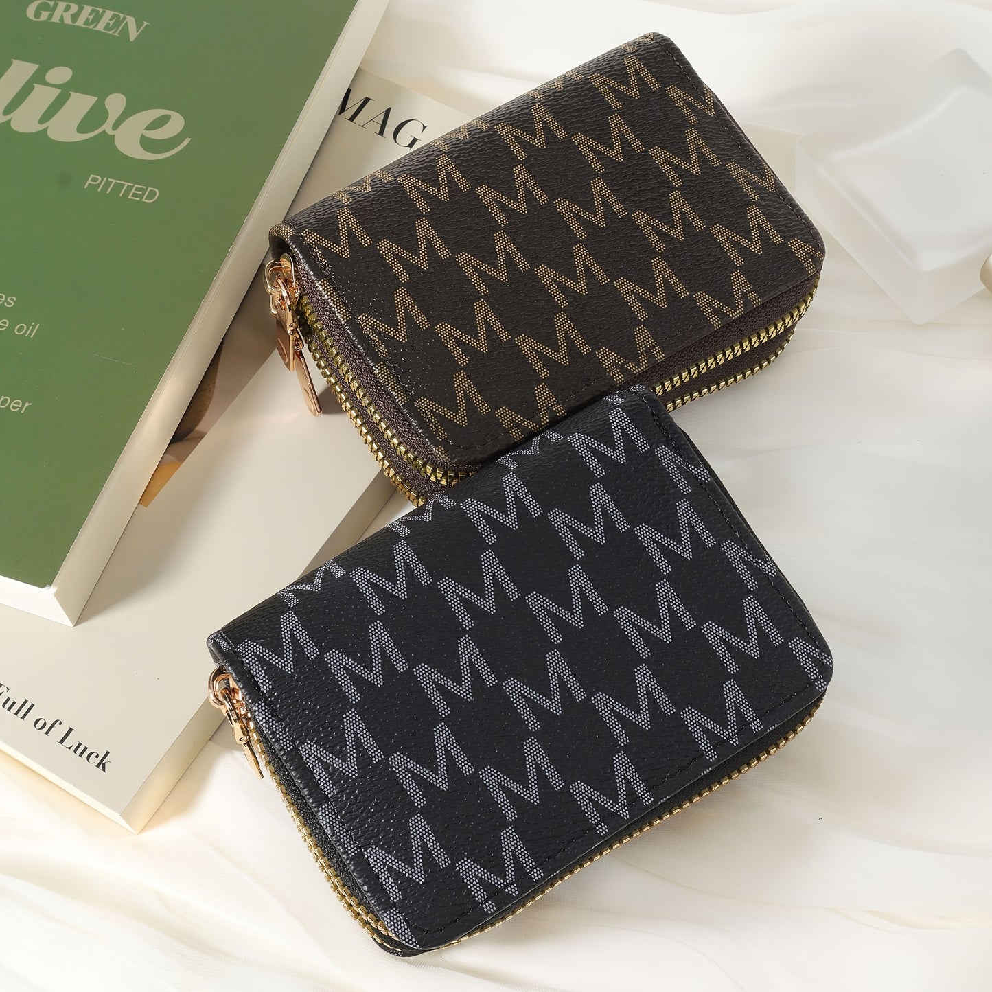New Retro Printed Women's Minimalist Short Wallet With Double Zippers Around, Fashionable Coin Wallet, Credit Card Storage Bag, Simple And Casual Multi Card Holder