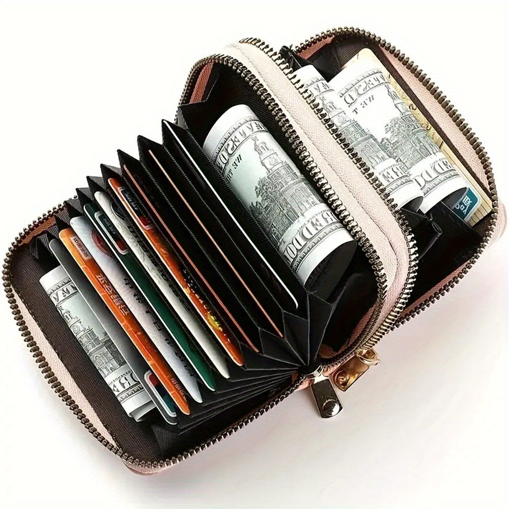 Fashion Double Zipper Wallet, Litchi Pattern Double Layer Short Credit Card Document Bag, Versatile Multicolor Coin Purse