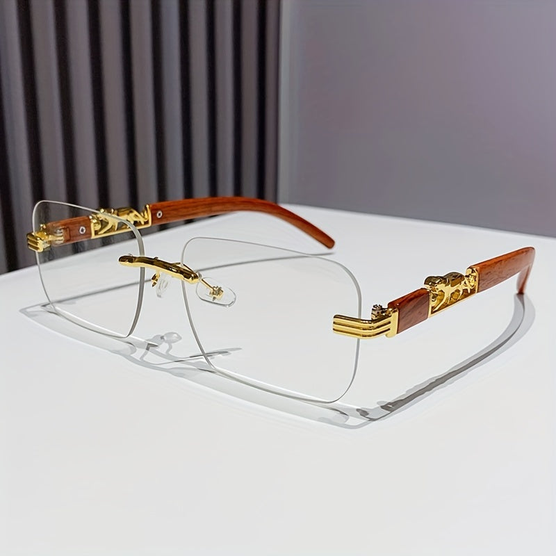 Cheetah Leopard fashion glasses For Women Men Rectangle Rimless Wood Grain Temple Sun Shades For Beach Party Travel
