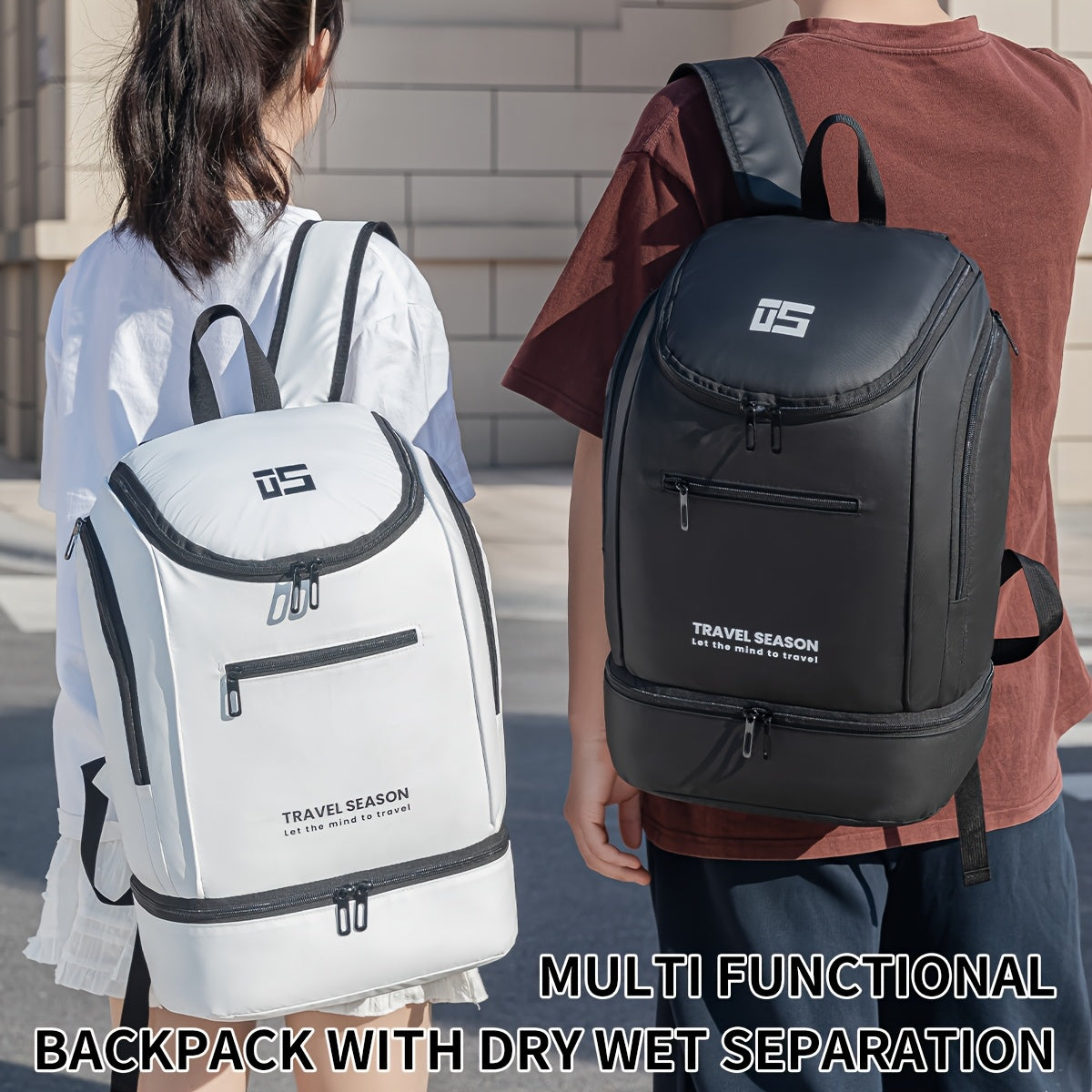 TRAVEL SEASON Large Capacity Sports Backpack - Durable Polyester, Wet/Dry Separation, Multi-Compartment Gym Tote Bag for Men and Women, Travel Backpack