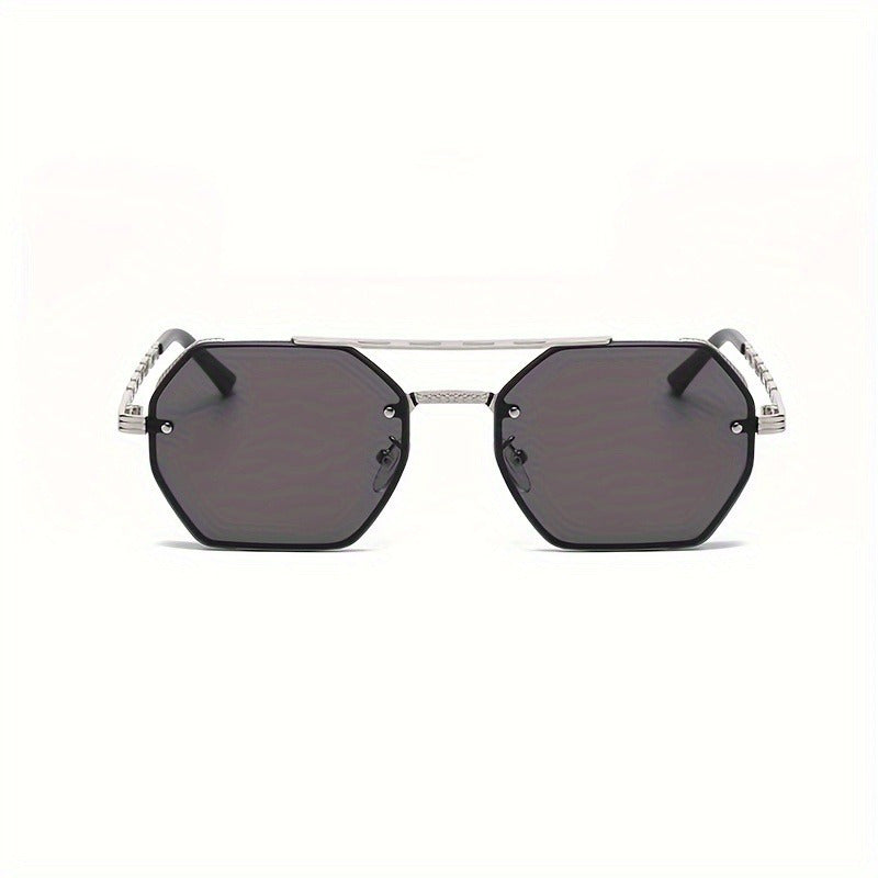 1pc Stylish Polygonal Golden Frame Fashion Glasses with Chain Link Design - Black Metal Fashion Glasses for Fashion-Forward Look