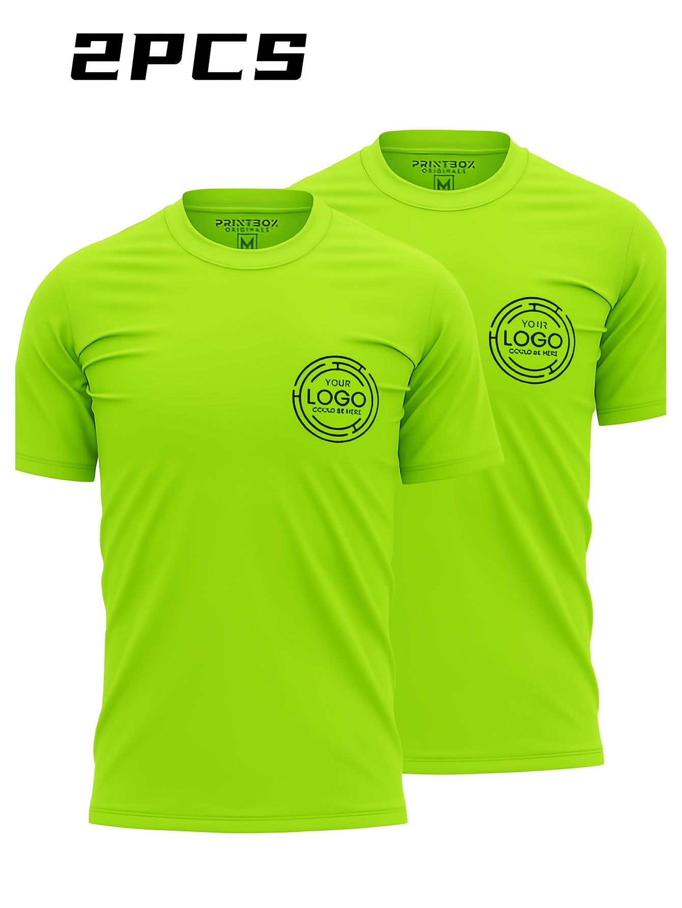 2pcs Men's Quick-Dry T-Shirts - Moisture-Wicking Breathable Gym Shirts with Custom Logo Print, Regular Fit Round Neck for Workout & Casual Wear, Workout Shirts, Durable Sportswear