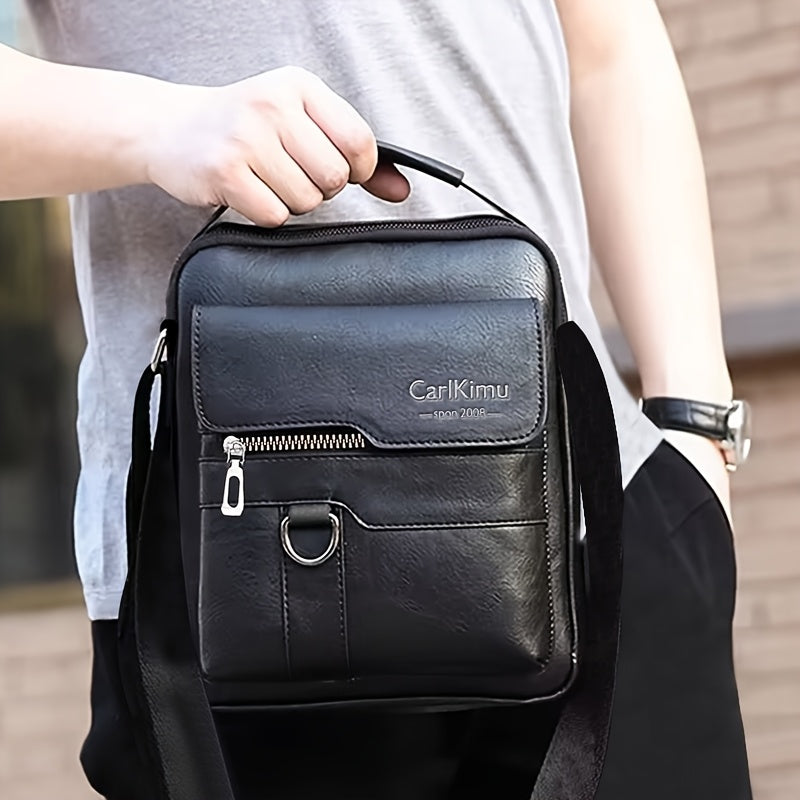 Unisex Retro Vertical Crossbody Bag - Adjustable Strap, Multiple Compartments & Front Pocket - Business Casual Shoulder Bag for Men & Women (Black)