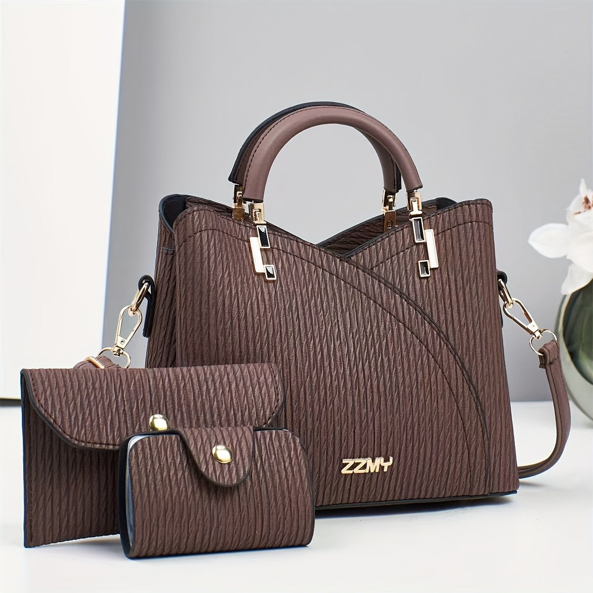 3pcs Set Striped Fashion Handbags, Multifunctional Large Capacity Crossbody Bag with Stylish Design, New Fashionable Women's Small Square Shoulder Bags Versatile Casual Multi-Layer Large Capacity Single-Shoulder or Crossbody