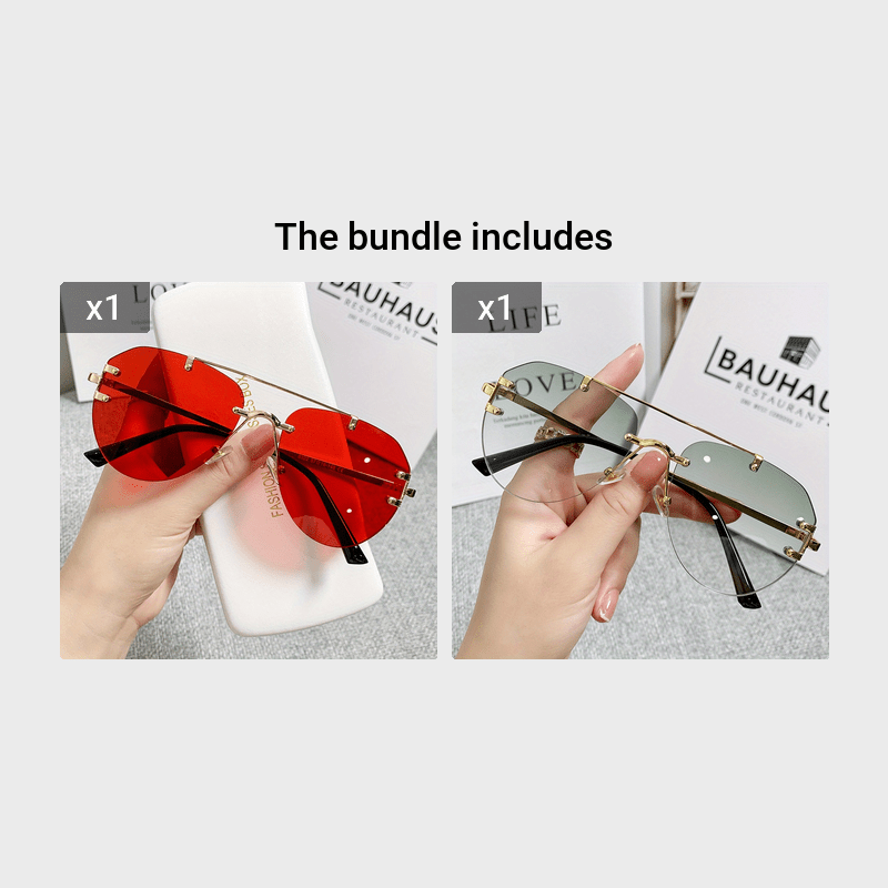 Unisex Classic Retro Double Bridge Glasses, Fashionable, No Frame, Metal Material, S Style, Ordinary Decorative for Men And Women, Casual Use