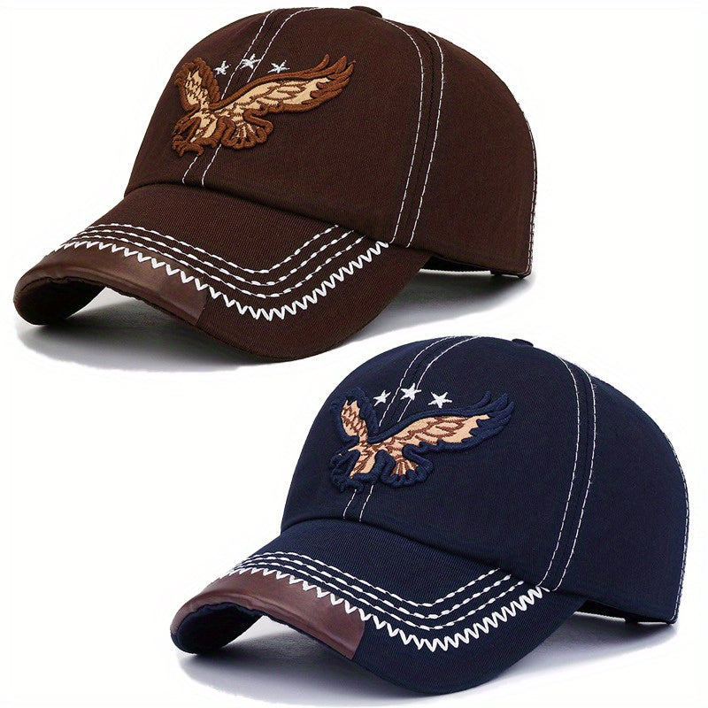 2pcs Eagle Style Fashion Trendy Baseball Cap Sports Cap Suitable for Outdoor Sports Gift for Friends Family - Acrylic Fabric, Square Gram Weight 100g/㎡