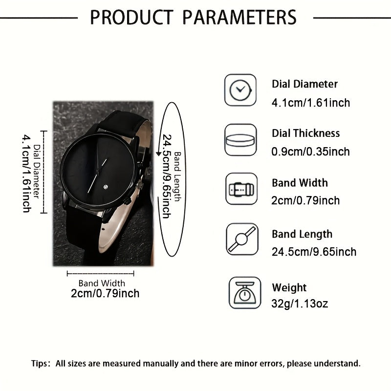 4pcs Men'S Fashionable Quartz Watch Set - Round Dial, Stainless Steel & Faux Leather Straps, Black & Brown Options, Ideal for Birthdays, Eid, Christmas, Valentine'S Day, and More, Gift for Friends & Family, Eid Gift|Stylish W