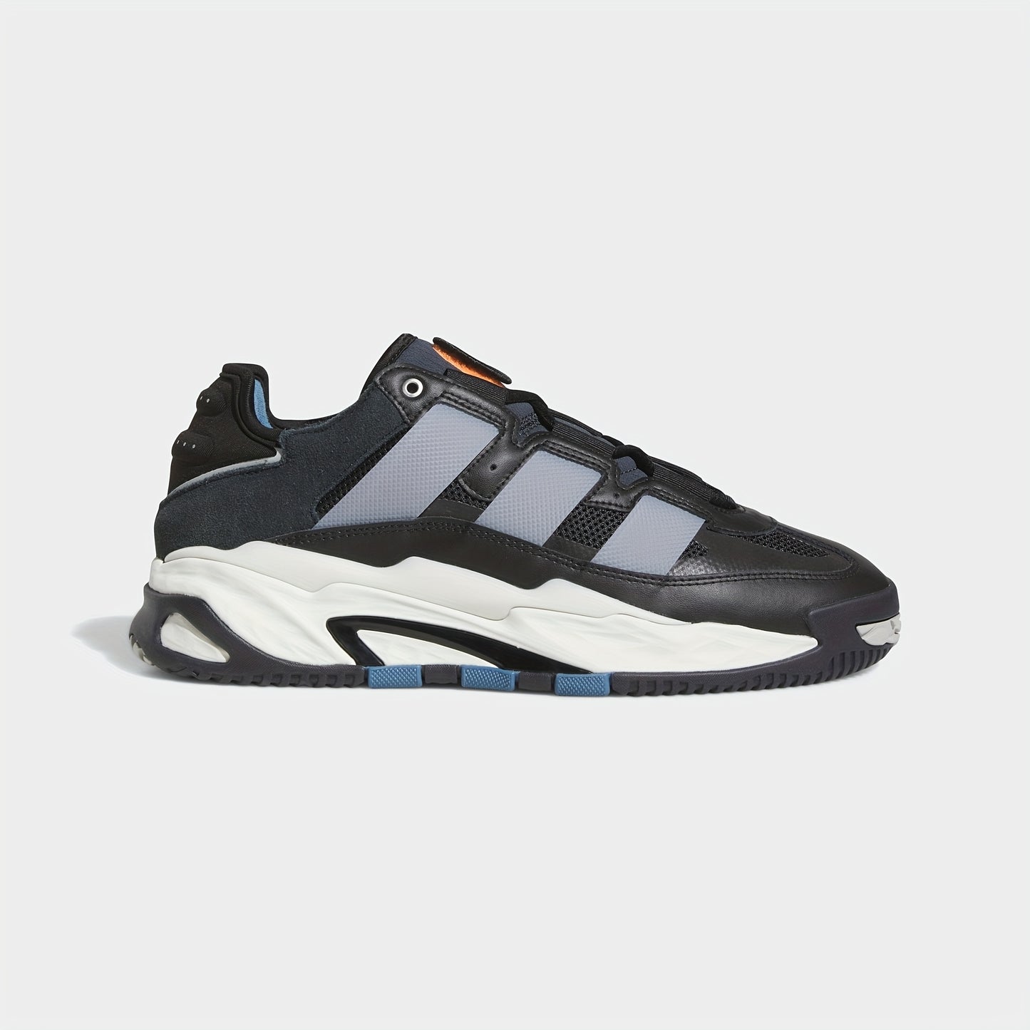 Adidas Niteball Low-Top Sneakers for Men & Women - Striped Casual Shoes with Genuine Leather Upper, Breathable Fabric Lining & Rubber Sole, Black/Blue/Orange Accents (FZ5742), Athletic Footwear, Modern Triptych Design, Durabl