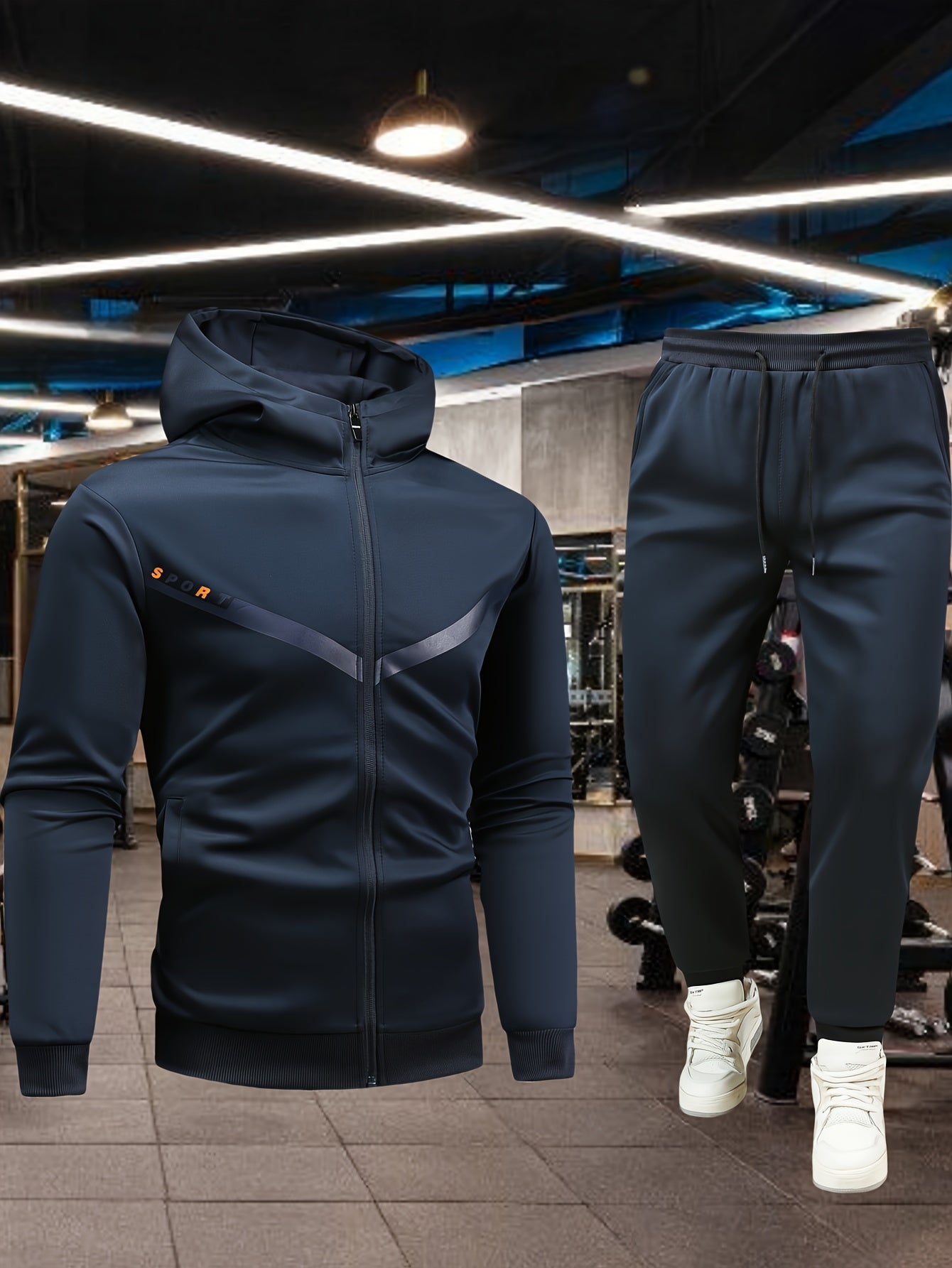 Men'S Sports Casual Suit, Spring and Autumn Hooded Cardigan Sweatshirt Set, Outdoor Sports Running Wear Fitness Home Clothes High-Quality Two-Piece Men'S Top and Bottom Outfit