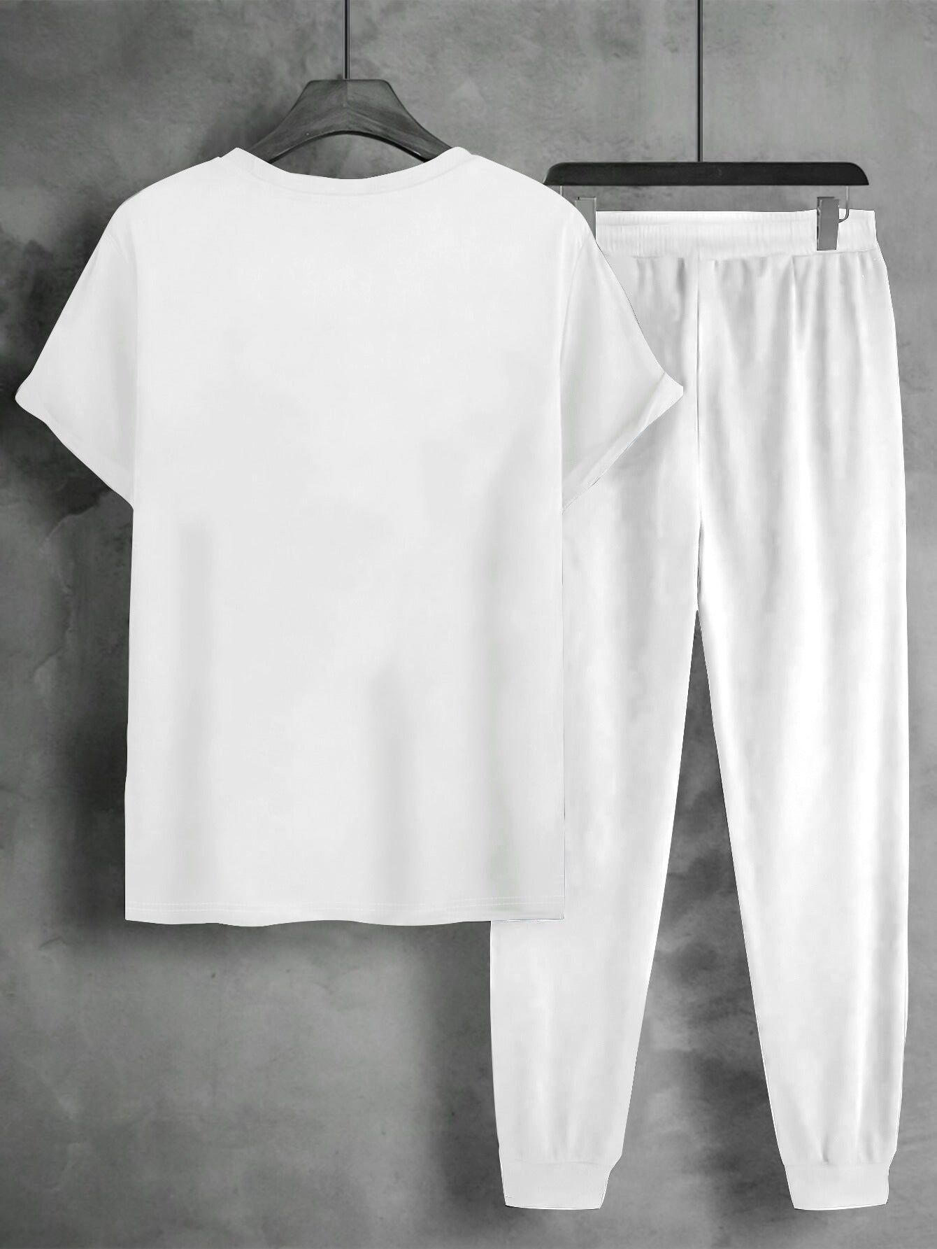 1set Men'S Casual Sportswear Set, Geometric Pattern Short Sleeve T-Shirt and Drawstring Joggers, Knitted Polyester and Elastane Blend, Round Neck, Regular Fit, Four Seasons Outfit