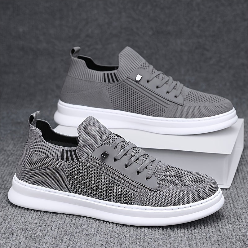 Men'S Breathable Knit Mesh Running Shoes - Anti-Odor Casual Sneakers with Soft EVA Sole, Round Toe Design & Low-Top Lace-Up for Jogging, Hiking, Outdoor & Daily Wear - Khaki/Black/Gray, Jogging Shoes