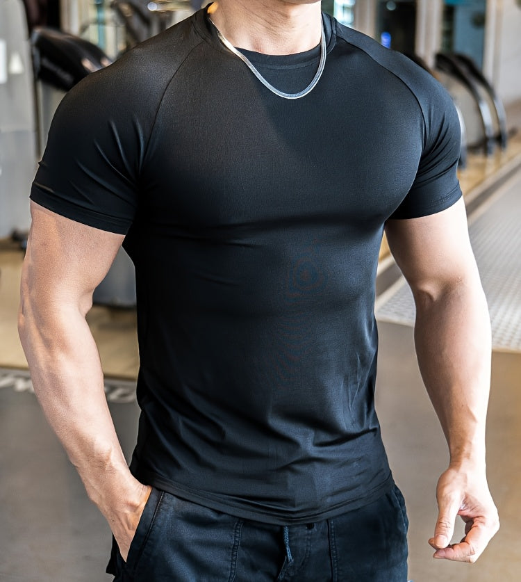 Men'S Slim-Fit Quick-Dry Athletic T-Shirt - Breathable, Stretchy, Solid Color Crew Neck Tee for Gym, Casual Summer Wear, Gym Apparel | Trendy Men'S Tee | Quickdry Materia