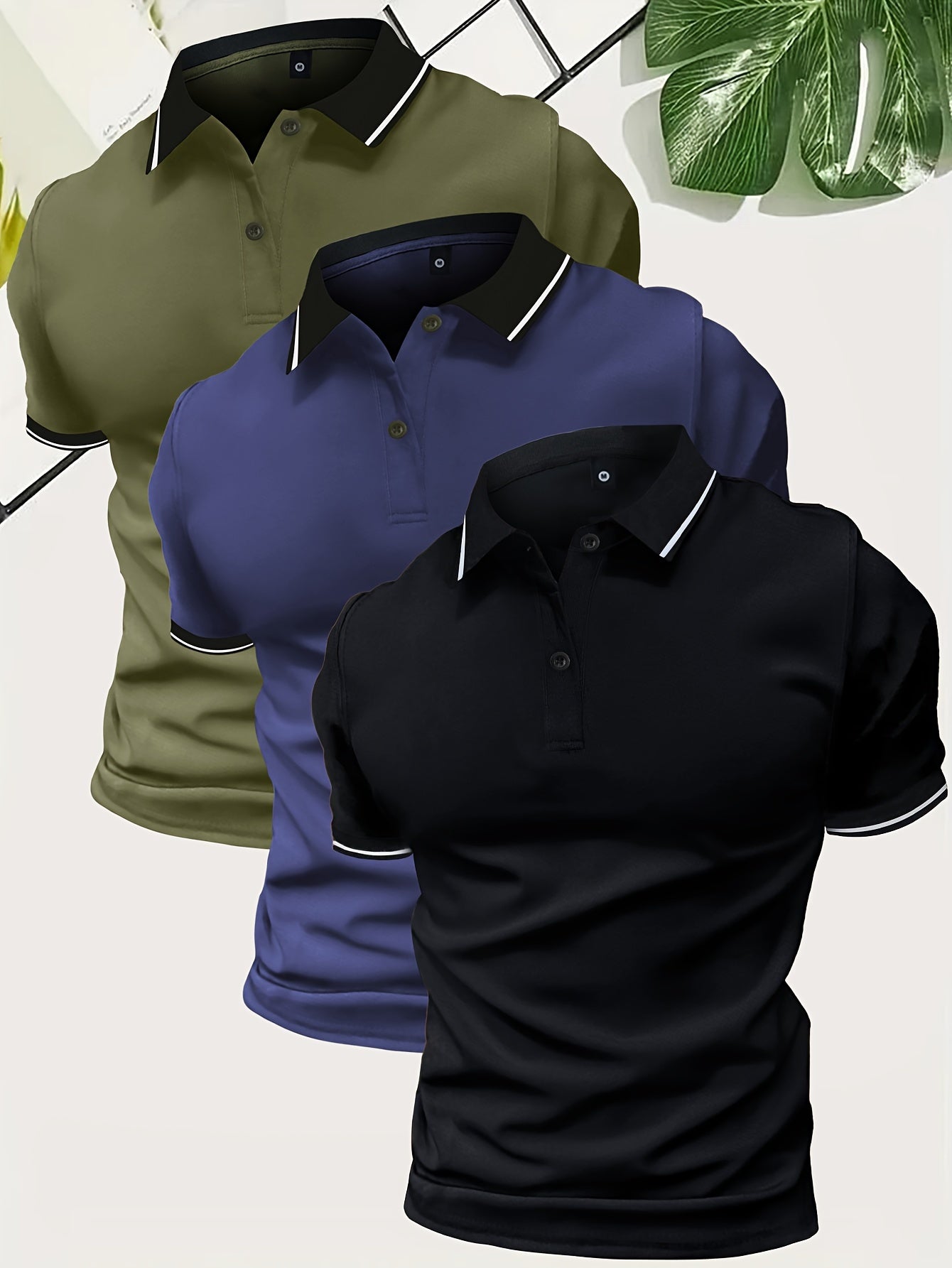 3Pcs Breathable Regular Fit Golf Shirt, Men's Casual V-Neck T-Shirt Short Sleeve For Summer, Men's Clothing