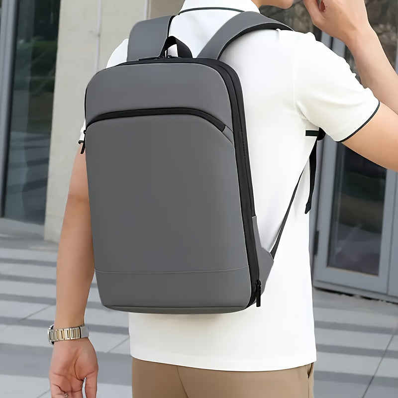 Business Style Expandable Backpack, Faux Leather, Durable Smooth Zipper, Multi-Pad Laptop Bag, Casual Daypack, Suitable for Daily Commute, Outdoor Business Travel, Ideal Gift for Holidays, Black, Dark Grey, Light Grey Options