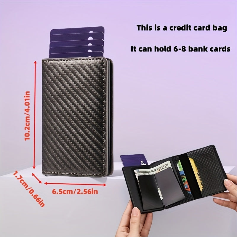 Men'S Short Wallet, Automatic Pop-Up Credit Card Holder, Short Wallet, Ideal Gift for Men, Multi-Functional Men'S Card Holder, Stylish, Trendy, Minimalist Credit Card Holder, Pop-Up Card Holder, High-Quality Faux Leather, Cap