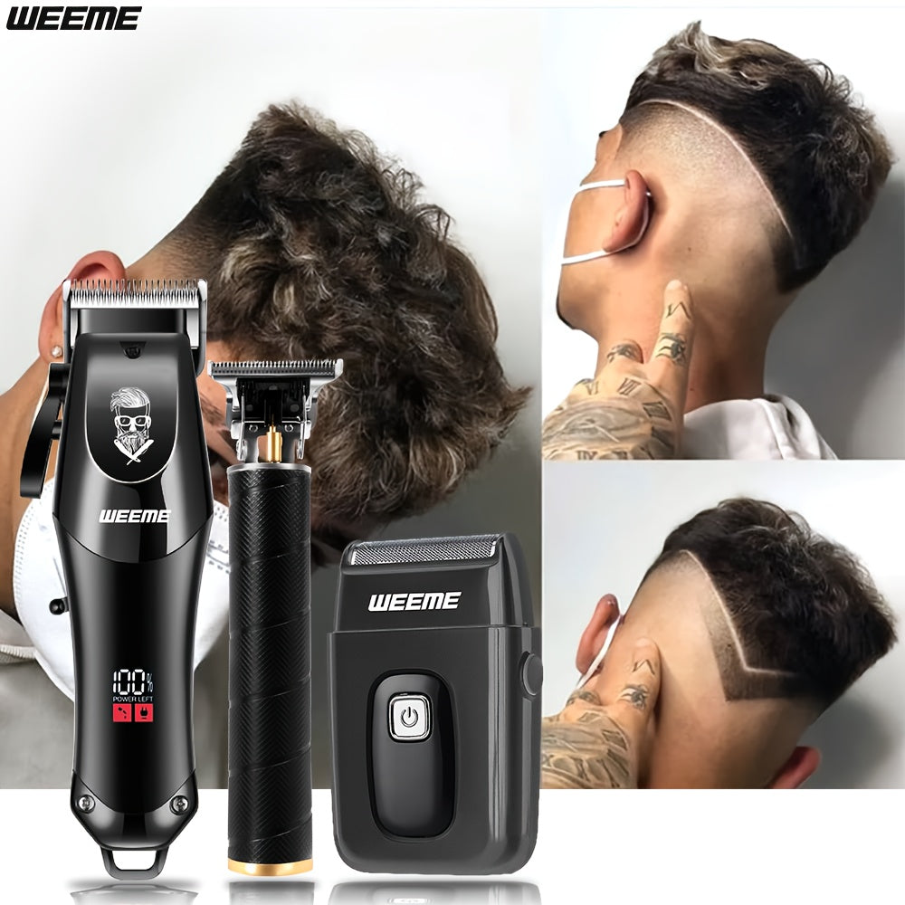 WEEME Men'S Electric Haircut Kit 1pc Men'S Hair Clipper + 1pc T-Blade Trimmer Sharp Precision Haircutting, LED Digital Display, Cordless Portable Use, Suitable for Haircutting, Beard Trimming, Sculpting Styling, Home Travel