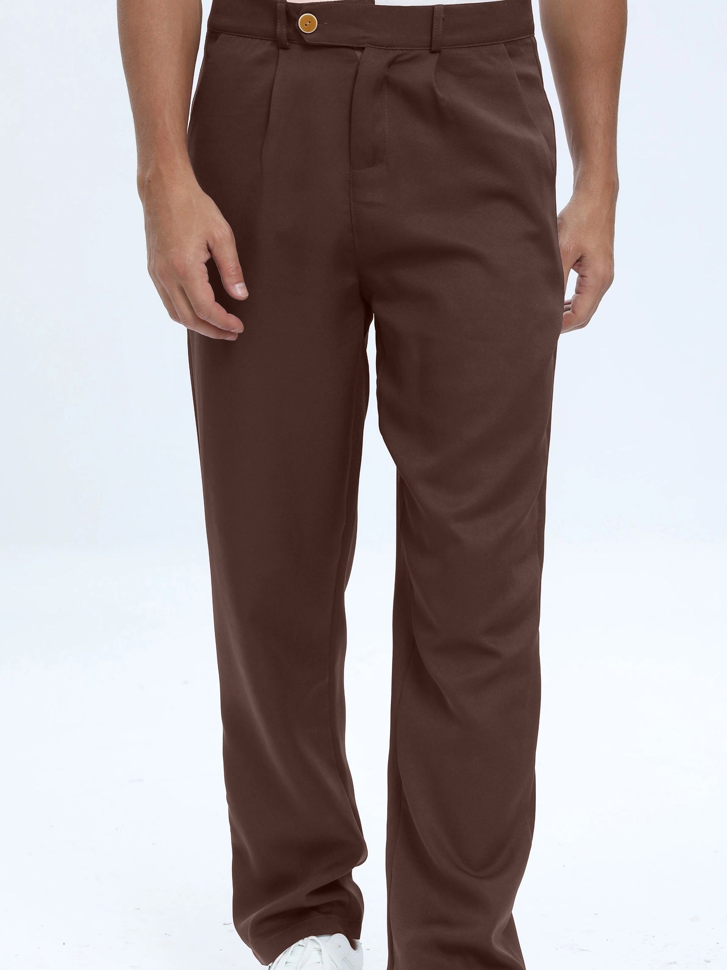 Men's Classic Dress Pants - Solid Color, Polyester & Spandex Blend, Machine Washable, No Stretch Fabric with Faux Pockets - Perfect for Business Casual