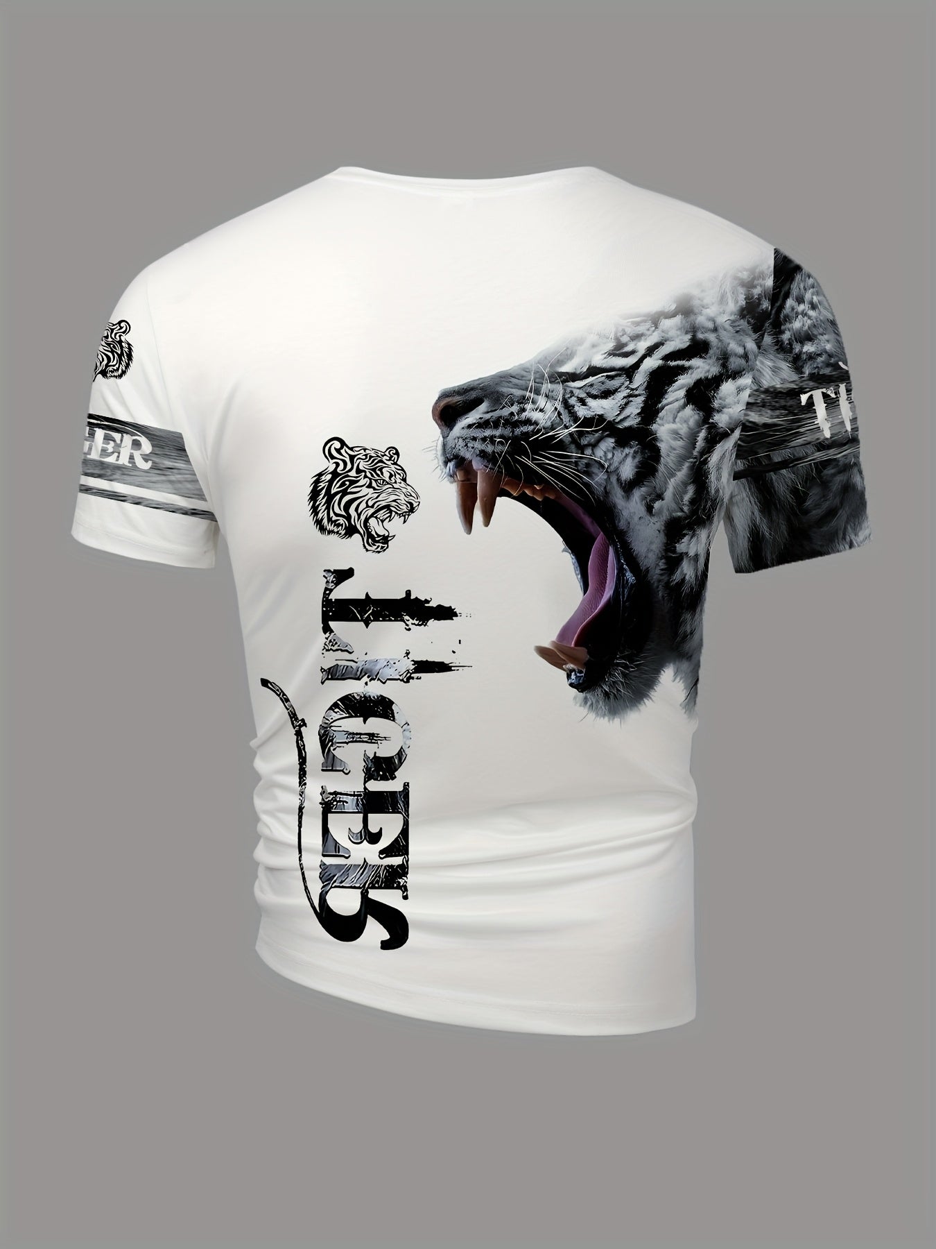 Men'S & Women'S "Tiger" Graphic T-Shirt - Casual, Stylish 3D Print Animal Design, White, Short Sleeve, Polyester Knit, Regular Fit, Streetwear Tee|Bold Animal Print|Stretchy Fabric