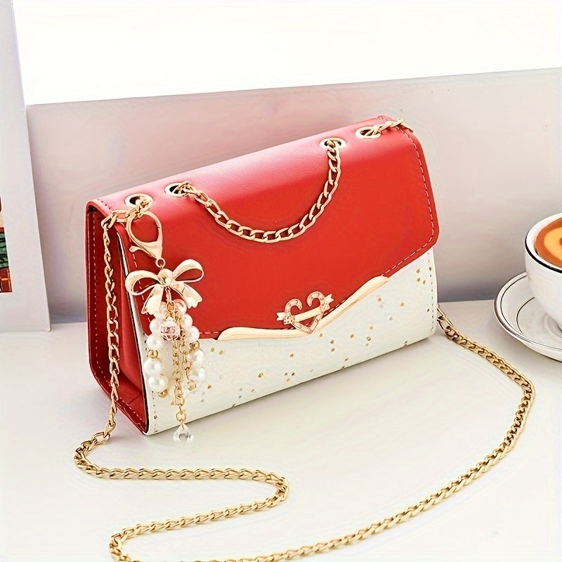 A Festive Mini Shoulder Bag with Shiny Details - Made of PU Material, Lightweight, Featuring an Adjustable Strap And Magnetic Closure, Perfect for Gifting to Family And Friends During The Holidays.