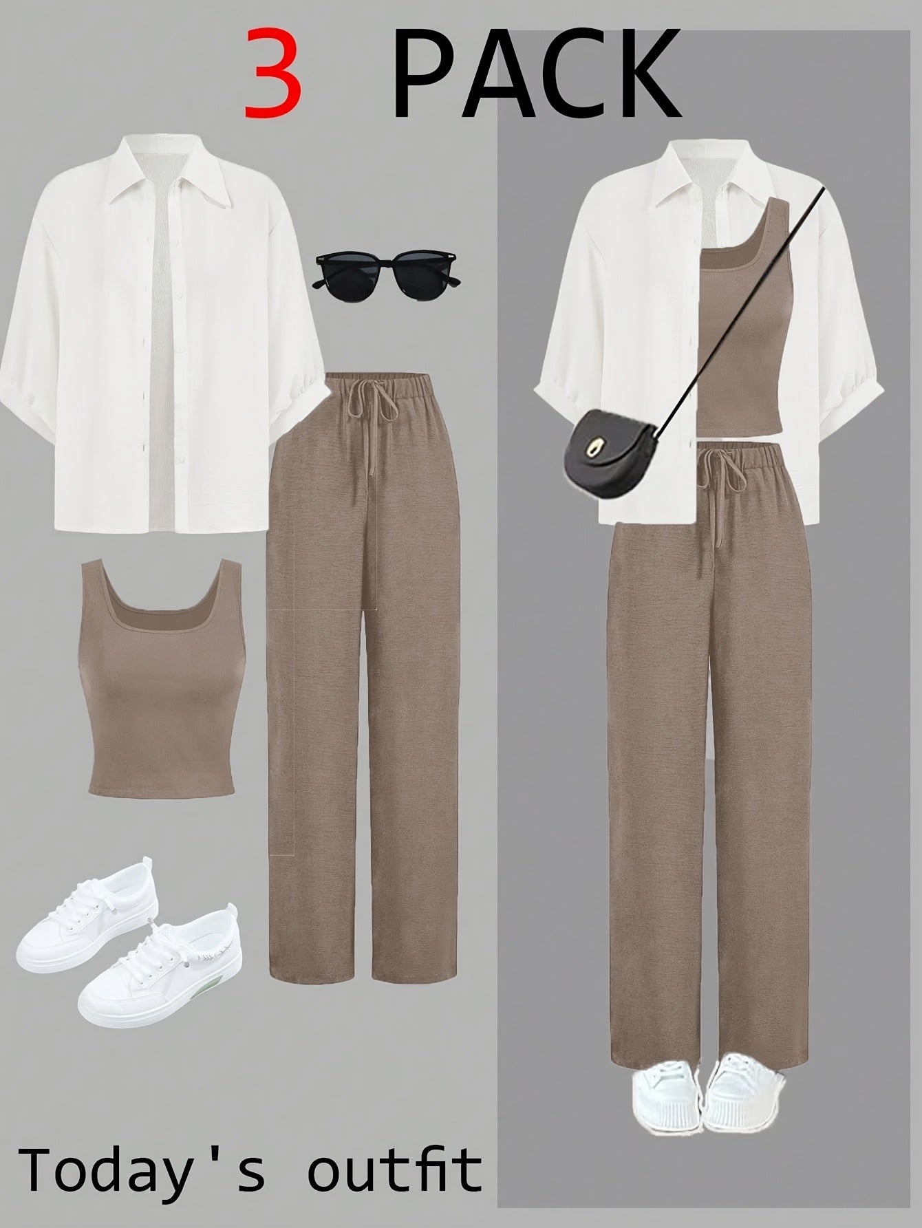 3pcs Summer Women's Casual Vest Shirt and Pants Set