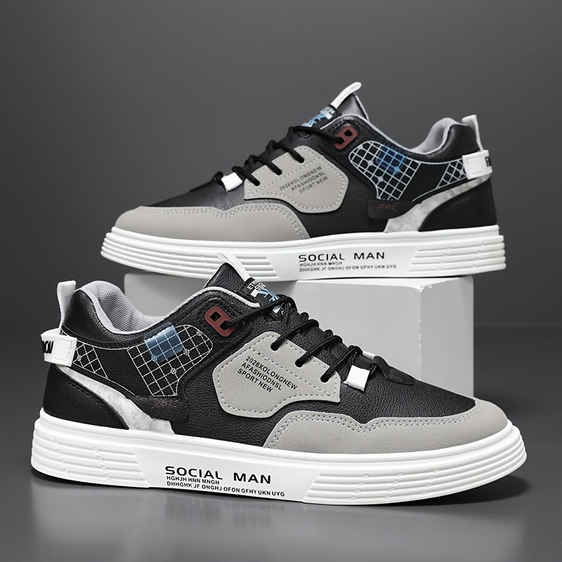 Men's Stylish Athletic Sneakers - Durable, Non-Slip, Thick Sole for Height Boost & Shock Absorption, Casual Campus Trend, Versatile Lace-Up Design