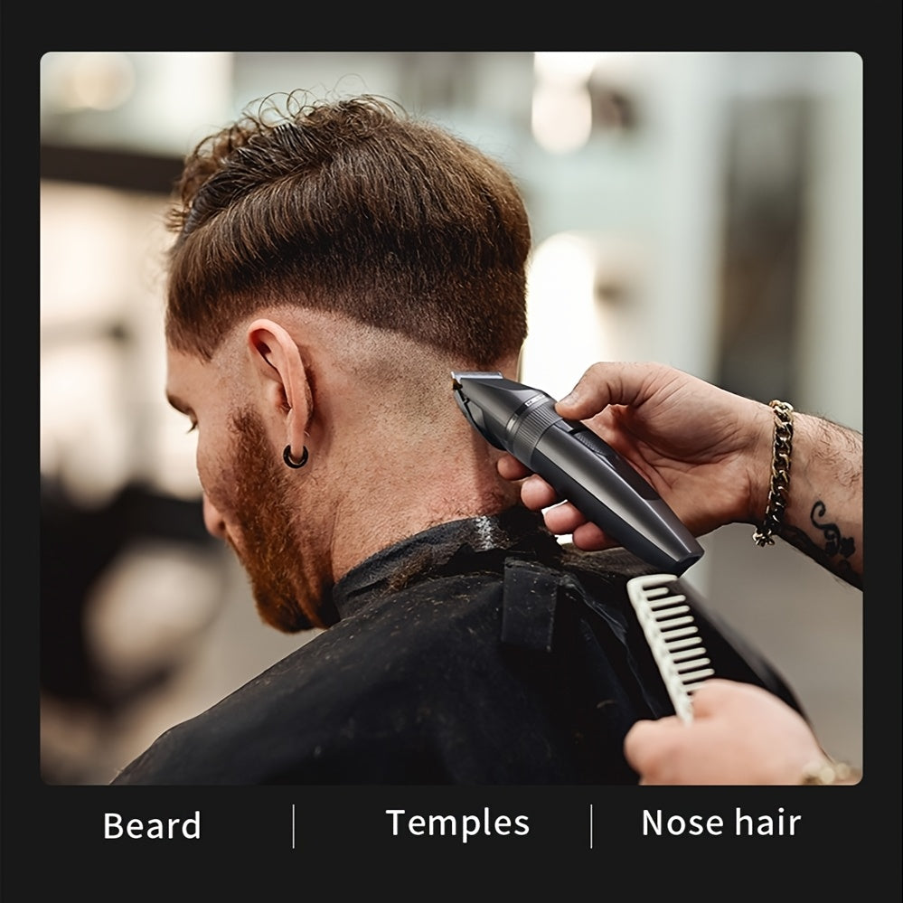 Professional Men's Electric Hair Clipper - Cordless, Adjustable, Rechargeable with LCD Display, USB Charging, for Hair, Face, Beard Trimming - ABS Material