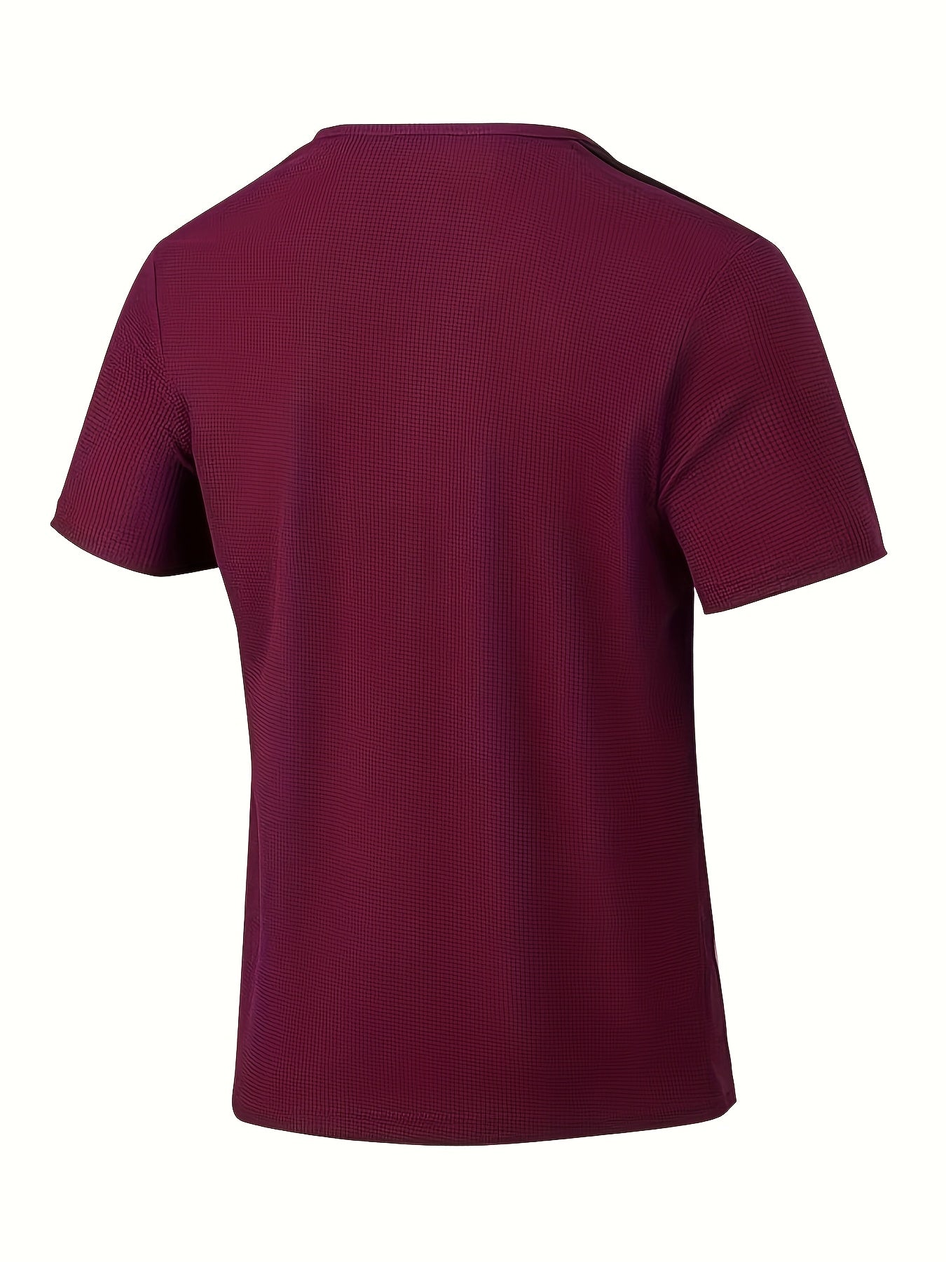 Men'S Casual Waffle Knit Short Sleeve T-Shirt with Drawstring Detail - Maroon & Black, Round Neck, Breathable Polyester Fabric for Summer Outings, Casual Weekend Wear | Round Neck Tee | Stylish Contrast Stitchin