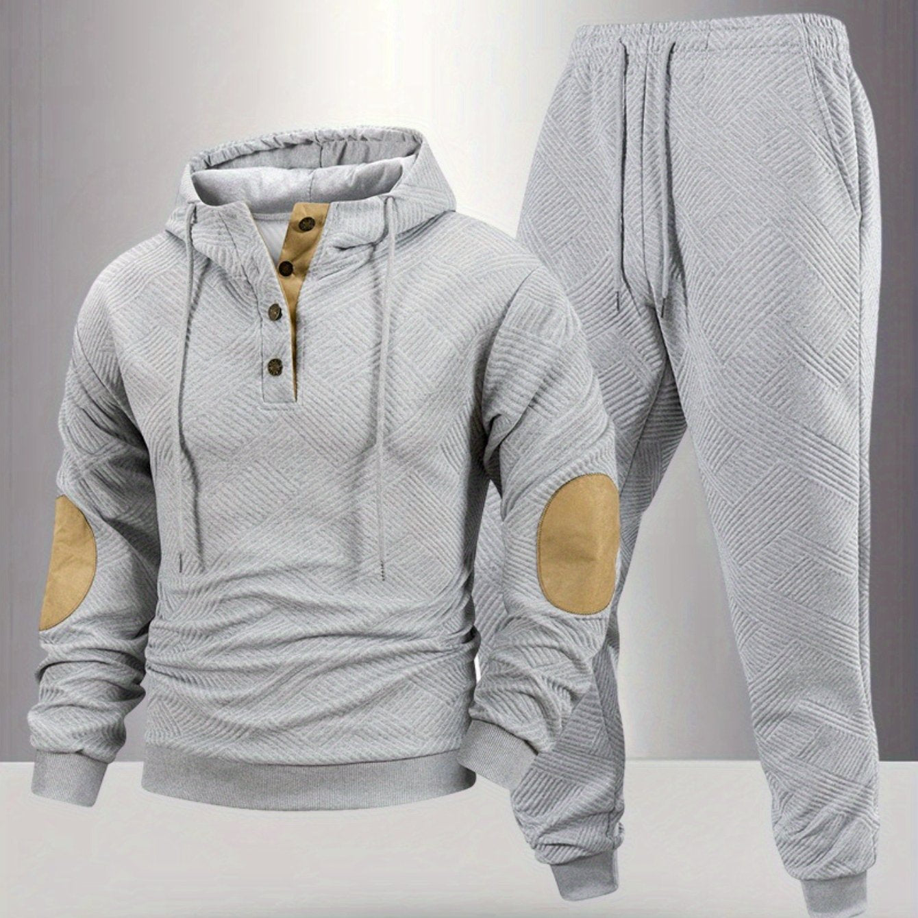 2pcs Autumn New Texture Men's Sportswear Set, Hoodie and Drawstring Pants with Pocket Contrast Design, Lightweight for Outdoor Sports and Casual Wear
